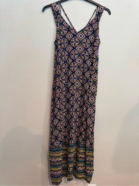 Old Navy Boho Maxi Dress with Yellow & Pink Accents Sleeveless Medallion Size M